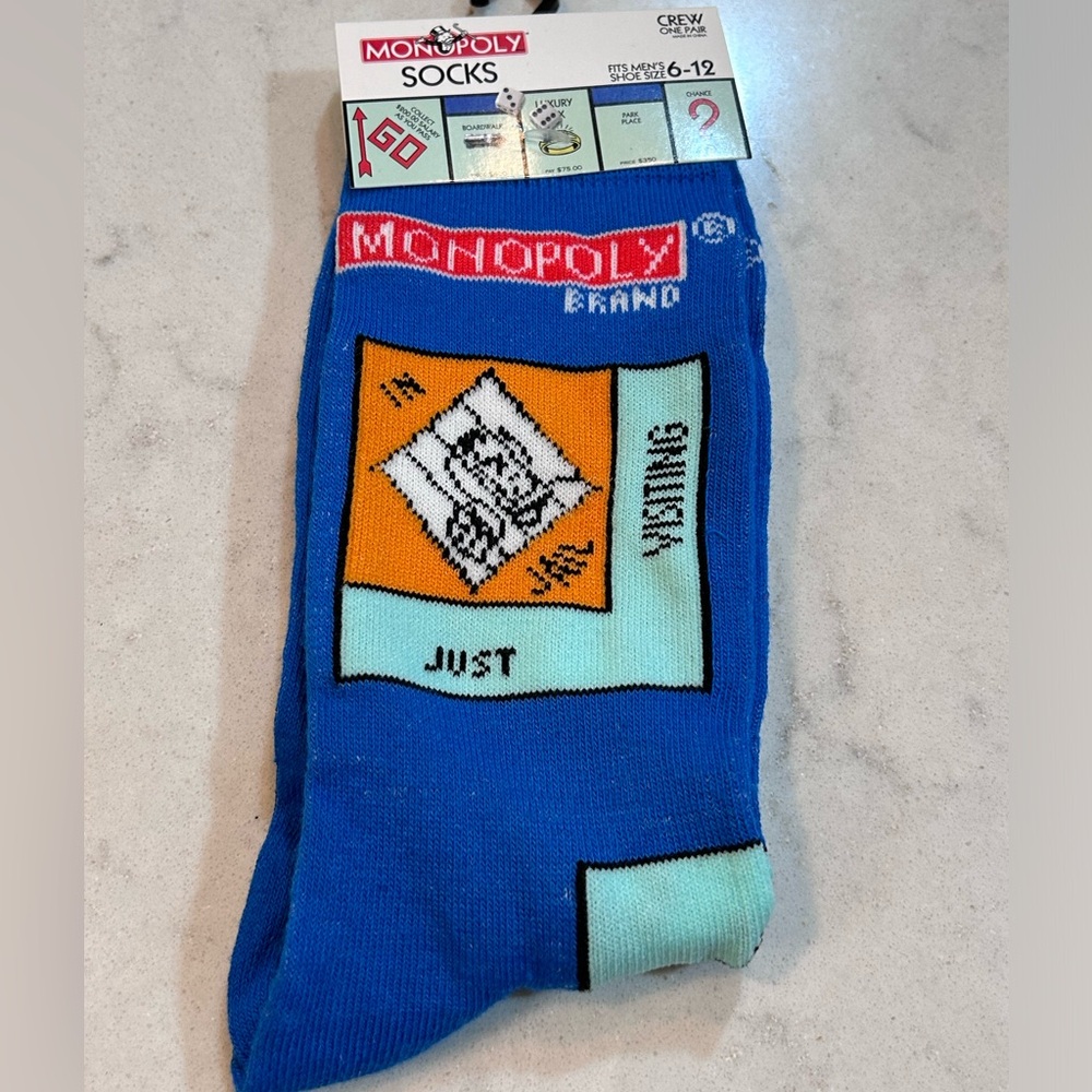 MONOPOLY board game Blue Crew Socks Men's 6-12 Unisex NIP poly spandex
